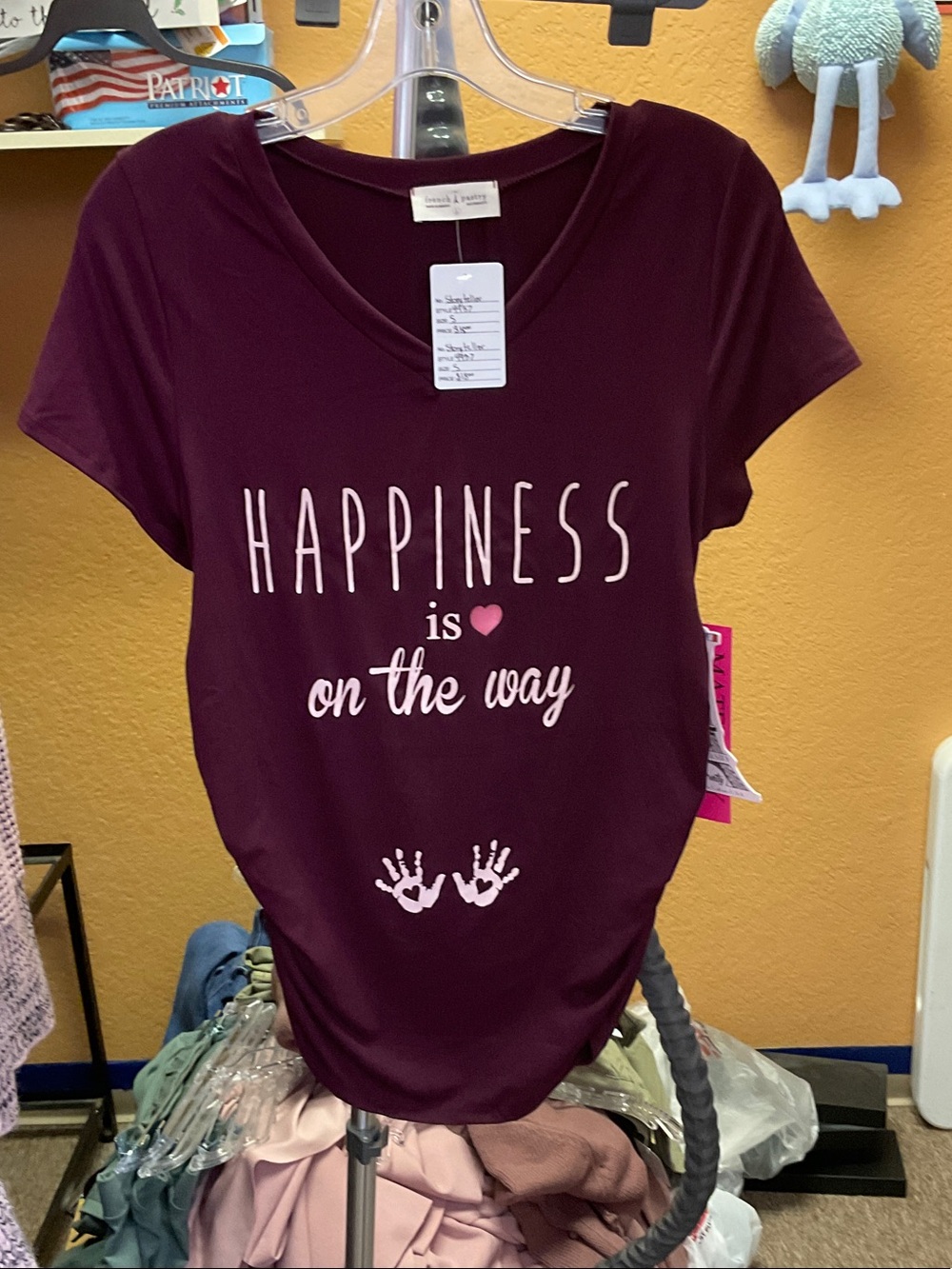 french pastry Burgundy 'Happiness is on the way' V-Neck Tee
